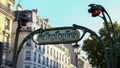 PARIS, FRANCE - OCTOBER, 15, 2017: close view of a metropolitan sign to a paris subway station