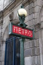 the famous Metropolitan sign on the subway station entry in the street
