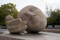 stoned statue in shaped head in les halles quarter Royalty Free Stock Photo