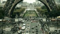 PARIS, FRANCE - OCTOBER 8, 2017. Crowded square near the Eiffel tower base and distant Champ de Mars