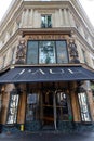 The facade of the PAUL bakery shop located at the corner of Boulevard Haussman and Rue Tranchet. Paris. France.