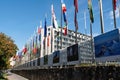 Flags fluttering in the wind in front of the UNESCO in Paris, France