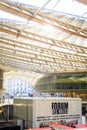 A vast glass canopy covers the patio of the Forum des Halles underground shopping mall in Paris