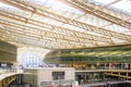 A vast glass canopy covers the patio of the Forum des Halles underground shopping mall in Paris