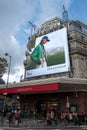 Longchamp advertising billboard on the facade of the Galeries Lafayette, Paris, France