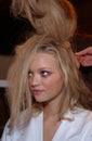 Model Gemma Ward getting ready backstage for fashion show of Valentino Ready-To-Wear collection