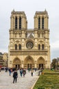 PARIS, FRANCE - OCTOBER 13, 2016: Notre Dame de Paris Cathedral, front view of one of the most popular monuments in Europe