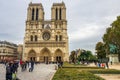 PARIS, FRANCE - OCTOBER 13, 2016: Notre Dame de Paris Cathedral, front view of one of the most popular monuments in Europe