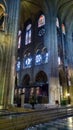 PARIS, FRANCE - OCTOBER 17, 2016: Notre Dame de Paris Cathedral, Interior view of columns and stained glass of the Cathedral Royalty Free Stock Photo