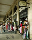 Souvenir shops line Rue de Rivoli across from the Louvre in Paris