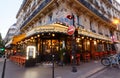 The traditional parisian restaurant Etoile 1903 at night . It located avenue Wagram in Paris, France.