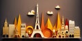 Paris, France, paper art collage, vibrant layered colored paper, AI generative