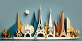 Paris, France, paper art collage, vibrant layered colored paper, AI generative