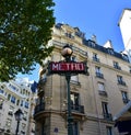 Parisian Metro sign at underground station. Paris, France. Royalty Free Stock Photo