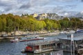 Paris, France, 09/10/2019: Pleasure boats on the Seine river on a sunny day