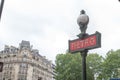 Paris, France - retro metro station sign. Subway train entrance