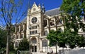 Paris, France, Saint Eustache church, Les Halles. Gothic facade and park. Sunny day, blue sky. Royalty Free Stock Photo