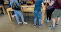 Busy crowd inspecing new Apple Watch series 8