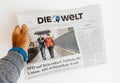 Die Welt press newspaper reporting about Angela Merkel election Royalty Free Stock Photo