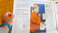 Le Figaro newspaper reporting about Angela Merkel election in Ge Royalty Free Stock Photo