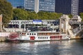 Ancient paddle steamer - restaurant on water Royalty Free Stock Photo