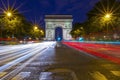 Paris, France - September 15, 2018: Arc de Triomphe Triumphal Arch in Champs Elysees at night, Paris, France with Royalty Free Stock Photo