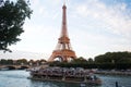 Paris, France - September 29, 2017: boat trip on Seine river. Eiffel tower. Iconic landmark. Water tour. Sightseeing Royalty Free Stock Photo