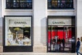 Paris - September 10, 2019 : The Chanel luxury perfume store on Champs-Elysees avenue