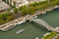 Cruise ship or boat for tourists on Seine River. aerial view from Eiffel Tower. Paris Royalty Free Stock Photo