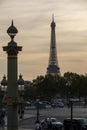 The Eiffel tower seen from the Champs Elysees in a dramatic sunset