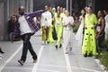 Fashion designer Virgil Abloh and models walk the runway during the Off White show as part of Paris Fashion Week Womenswear Royalty Free Stock Photo