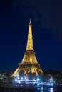 Paris, France - September 23, 2017: icon of paris. Eiffel tower on night sky. Traveling to France. Imagine traveling