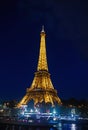 Paris, France - September 23, 2017: icon of paris. Eiffel tower on night sky. Traveling to France. Imagine traveling