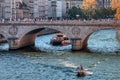 Landscape where you can see one of the many bridges that crosses the river Seine, where Royalty Free Stock Photo