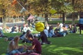 mass of Parisians, right on lawns of Jardin du Luxembourg