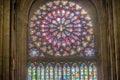 Stained glass window of cathedral Notre-Dame de Paris Royalty Free Stock Photo