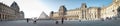 Panoramic view of the square where the Louvre museum is located, with its famous glass pyramid