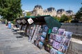 Parisian Bouquiniste display on a bank of the Seine river, Paris, France