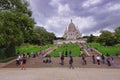 Sacre Coeur touristic attraction and many people outdoors
