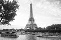 Paris, France - September 29, 2017: Seine river cruises and Eiffel tower. Boat rides. Waterside trips. Sightseeing tour