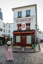 Streets of Montmartre Paris France in the early morning with cafes and restaurants, La Maison Rose