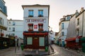 Streets of Montmartre Paris France in the early morning with cafes and restaurants, La Maison Rose