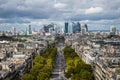 View of la defense from the top of the arc de triomphe on a cloudy day Royalty Free Stock Photo