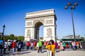 Paris - September 10, 2019 : Tourist taking pictures in front of Arc de Triomphe on place de lÃ¢â¬â¢Etoile