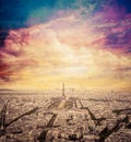 Paris, France skyline with fantastic unique sunset sky. Eiffel Tower in warm light Royalty Free Stock Photo