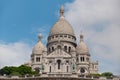 Paris, France - exterior of Sacre-Coeur minor basilica. Sacred Heart Roman Catholic church up Montmartre hill. City landmark. Royalty Free Stock Photo