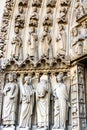 Statues on the Portal of the Virgin on the facade of the Cathedral of Notre Dame de Paris