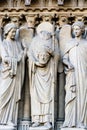 Statues on the Portal of the Virgin on the facade of the Cathedral of Notre Dame de Paris