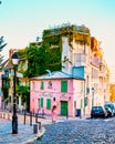 Paris France Streets of Montmartre in the early morning with cafes and restaurants Royalty Free Stock Photo