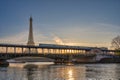 Paris France, sunrise skyline at Eiffel Tower and Seine River Bir-Hakeim Bridge Royalty Free Stock Photo